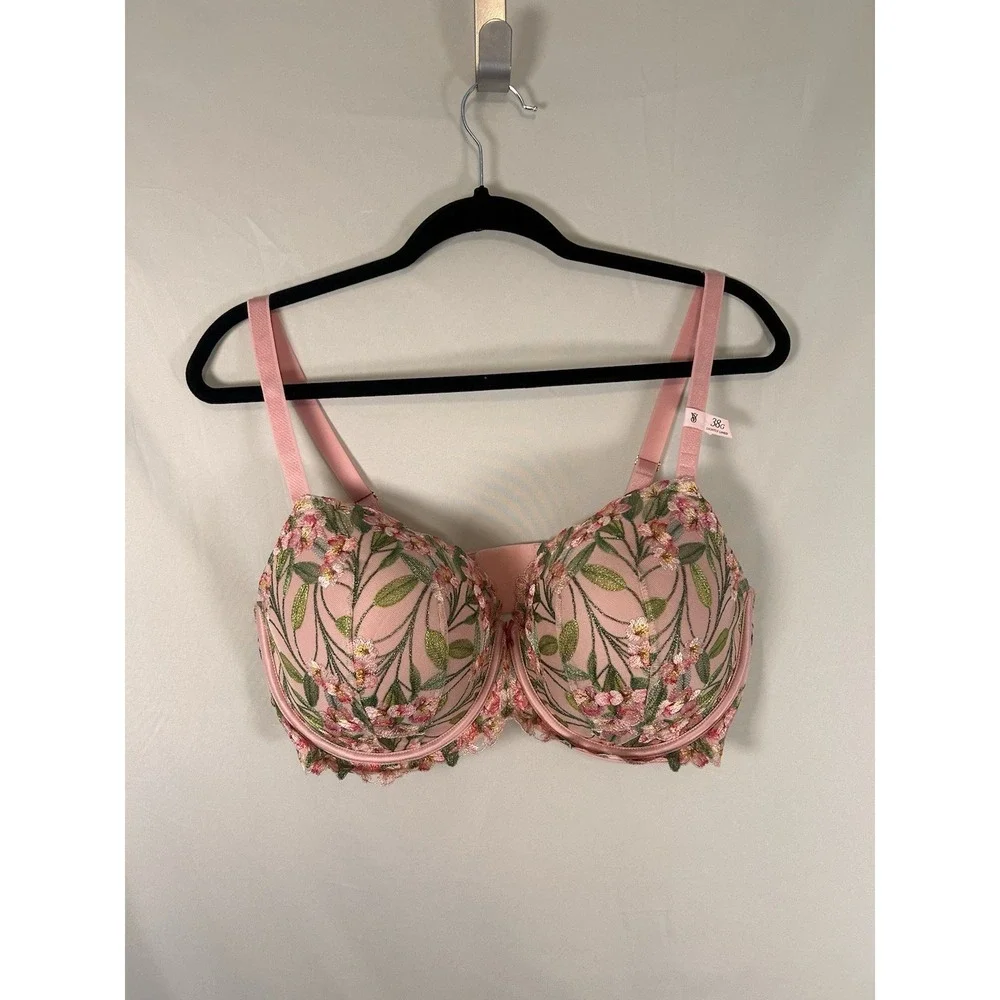 Victoria's Secret Dream Angels Bra 38G Wicked Lily Embroidery Pink Lightly Lined
